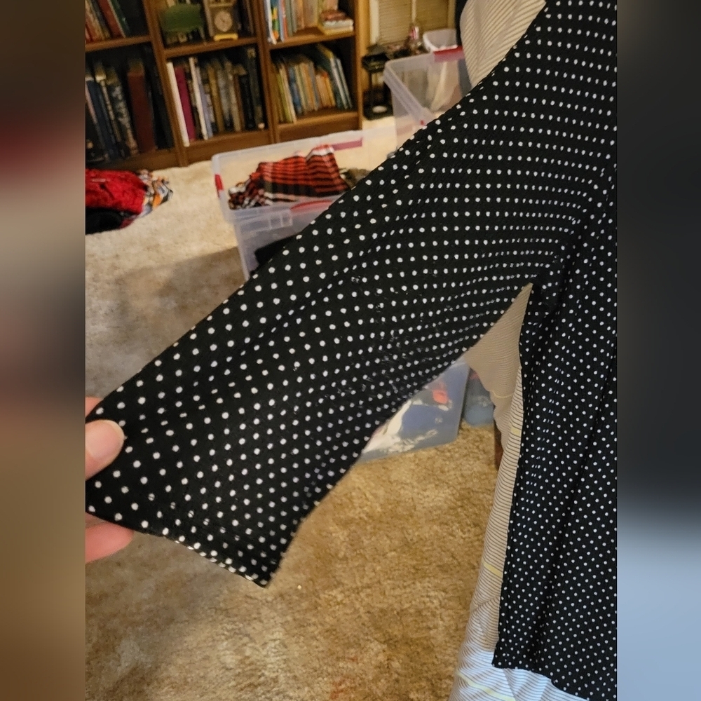 FD Fred David 2X Black w White w Polka Dot Ooen 3/4 Sleeves - Picture 4 of 5